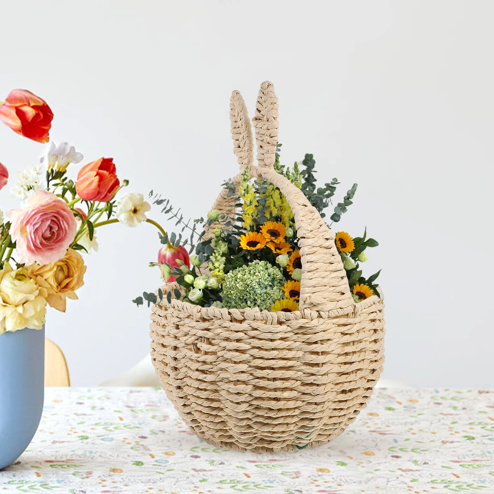 Bunny Woven Basket Party Paper String Woven Candy Basket Rabbit Picnic Storage Basket Rabbit Design Woven Basket