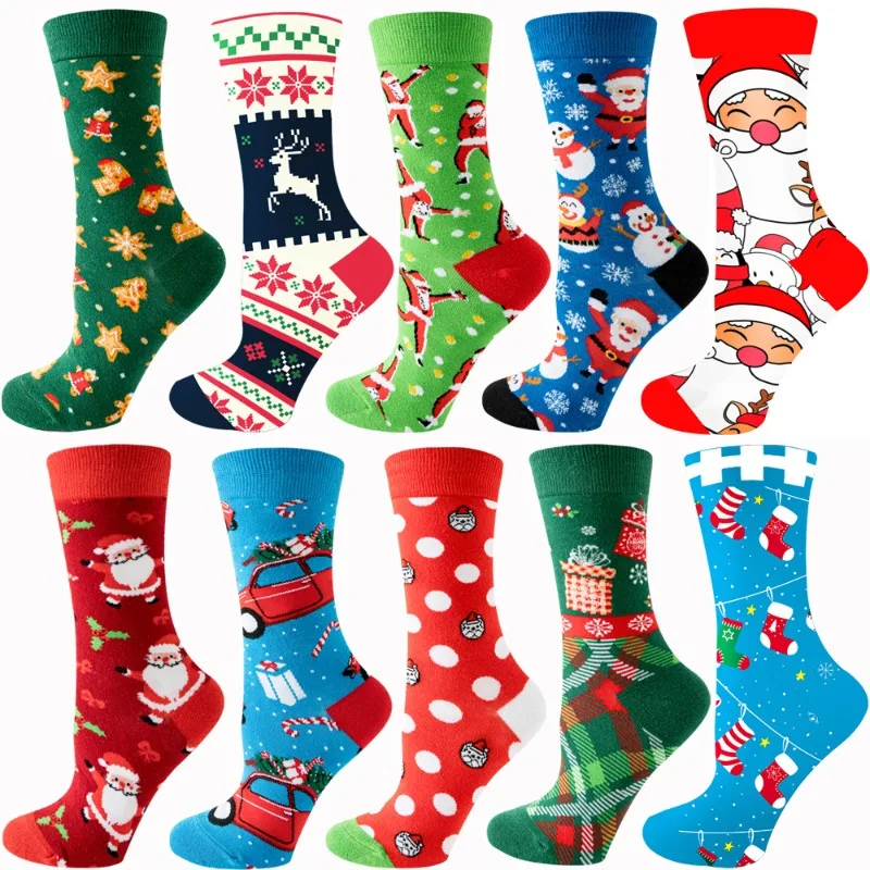 

2024 Amazon New Golden Silk Dancing Santa Claus Snowman Medium Socks Elk Tide Socks Christmas Tree Women's Socks