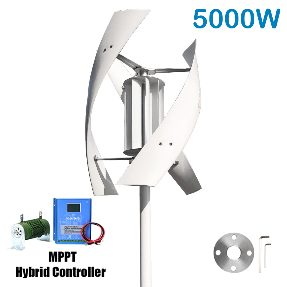 5kw Windturbine Generator Complete Set Thuis Gebruik 12V 24V 48V Windmolen 220V Uitgang Omvormer Met Controller Zonnepanelen Batterij