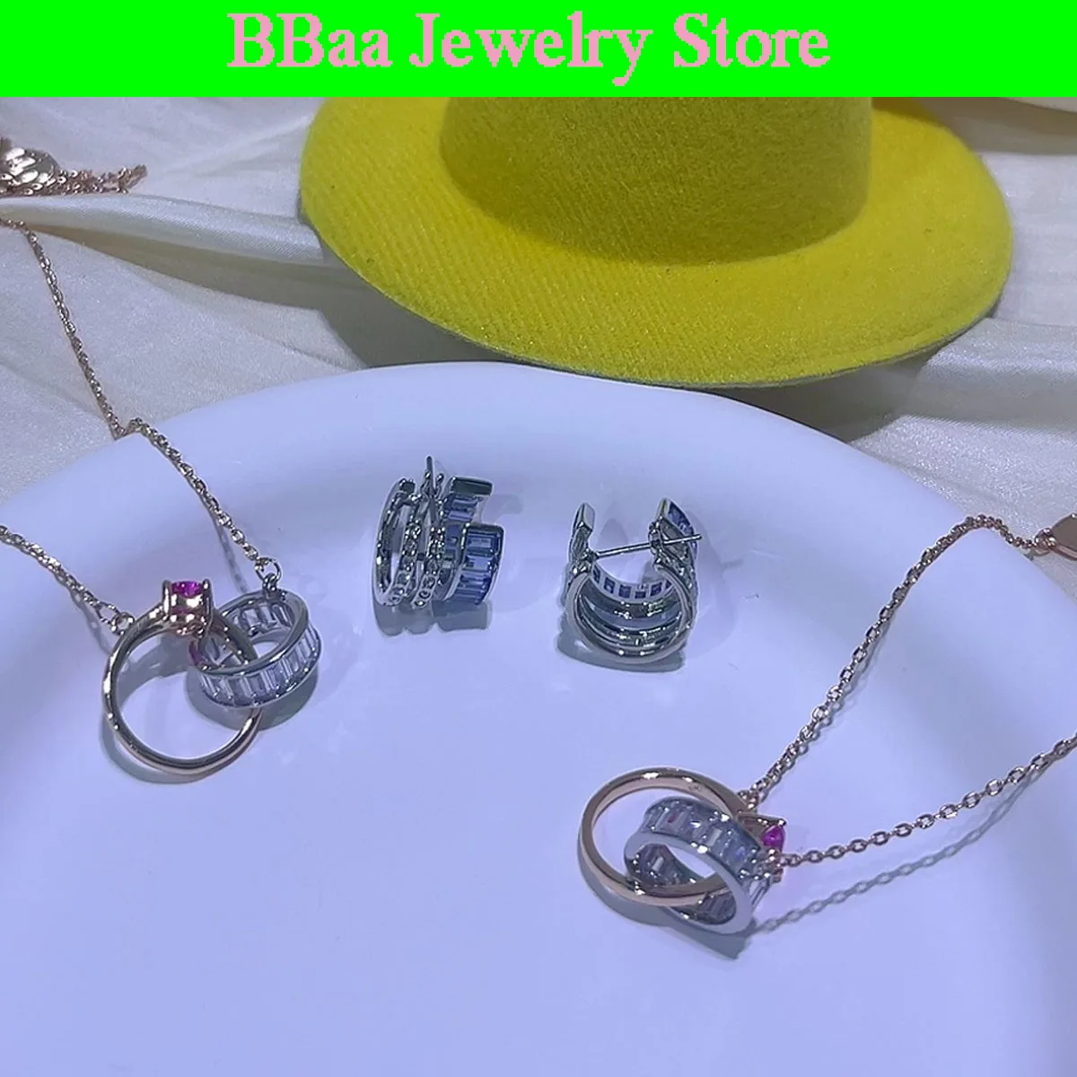 New Trends Round Crystal Jewelry Set Necklace Earrings Bracelet Combination With Letters Shiny Party Gifts for Women Wholesale