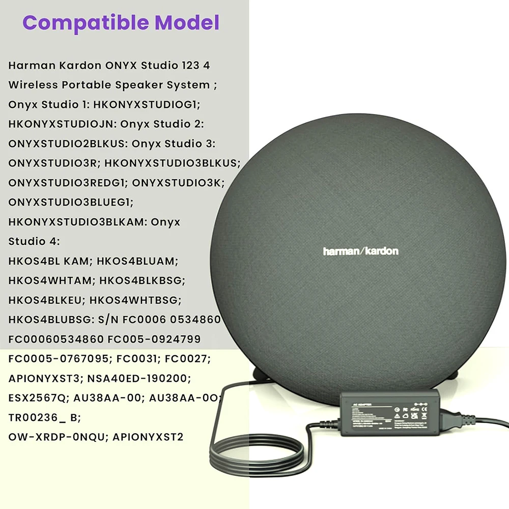 for Harman Kardon Charger Onyx Studio 7 6 5 4 3 2 1 Wireless Bluetooth Speaker Replacement Kardon Charger 19V AC Power Supply