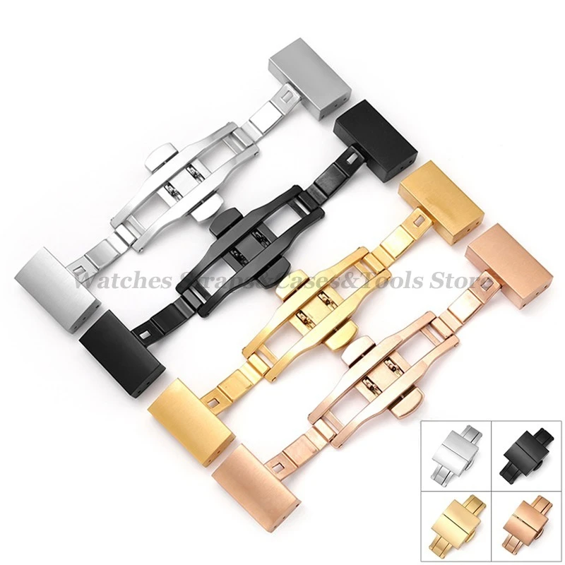 High Quality 316L Stainless Steel Butterfly Buckle 16mm 18mm 20mm 22mm Metal Double Press Clasps Rubber Band Deployment Buckles