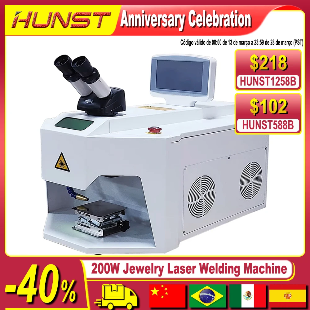 Hunst 200w jóias laser máquina de solda a ponto solda a laser com hd ccd microscópio para ouro prata corrente anel pingente dentadura