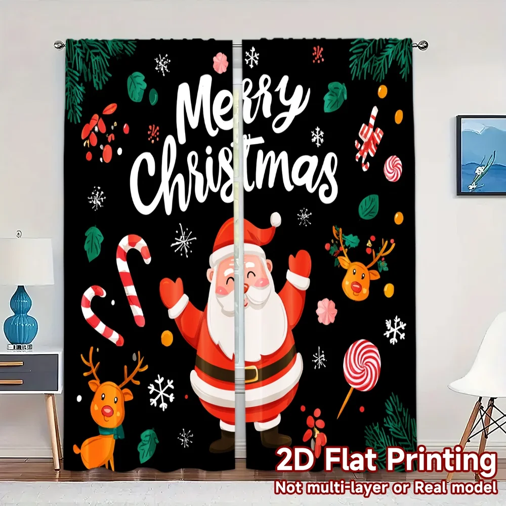 2D Flat Printing,JIT 2pcs, Curtains (Without Rod) Festive Cheer(5) Print Popular Curtains Machine Washable Fabric Curtains