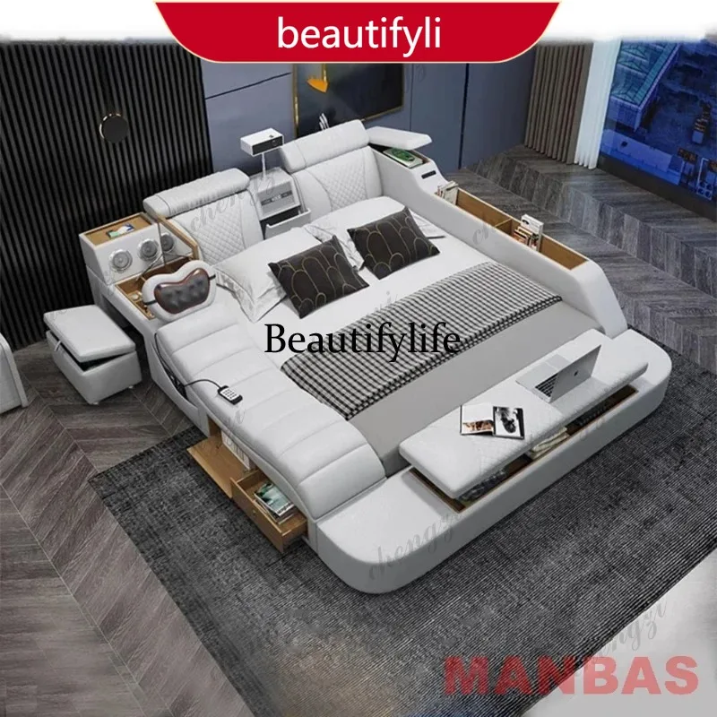 M45 Tech Smart Bed - Genuine Leather Upholstery, Multifunctional Bed Frame, Massage, Speaker, Projector and Air Purifier