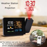 FanJu Time Alarm Clock Weather Station LED Temperature Snooze Forecast Weather Table Projection Humidity Clock With Digital