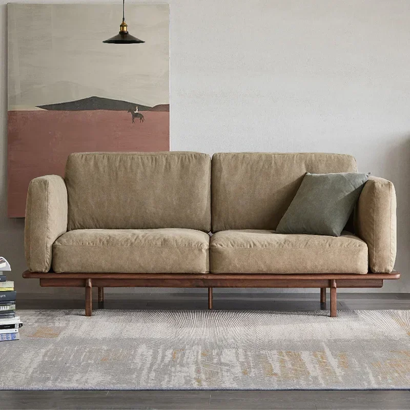 Nordic all solid wood black walnut living room multi-person sofa cherry wood modern simple leisure light luxury sofa