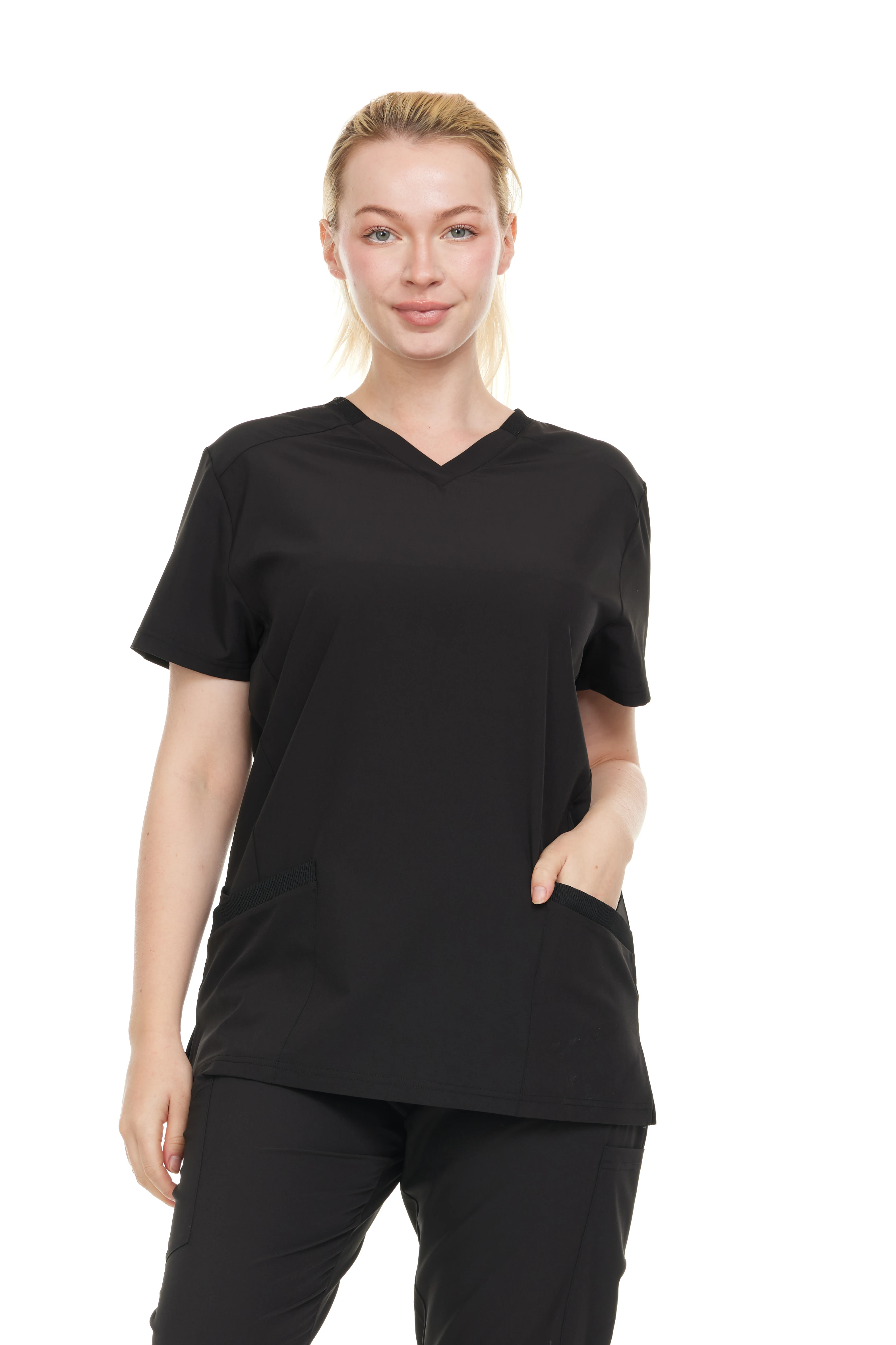 HEAL+WEAR V-Neck Women's Scrub Tops Multiple Convenient Pockets. 4-Way Stretch Spandex. Wrinkle-Resistant