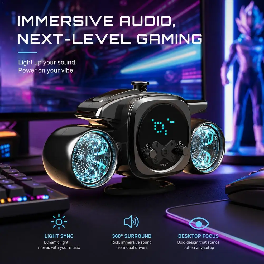 cyberpunk-desktop-bluetooth-speaker-pixel-display-ambient-light-wireless-audio-creative-mecha-decor-portable-gaming-soundbox
