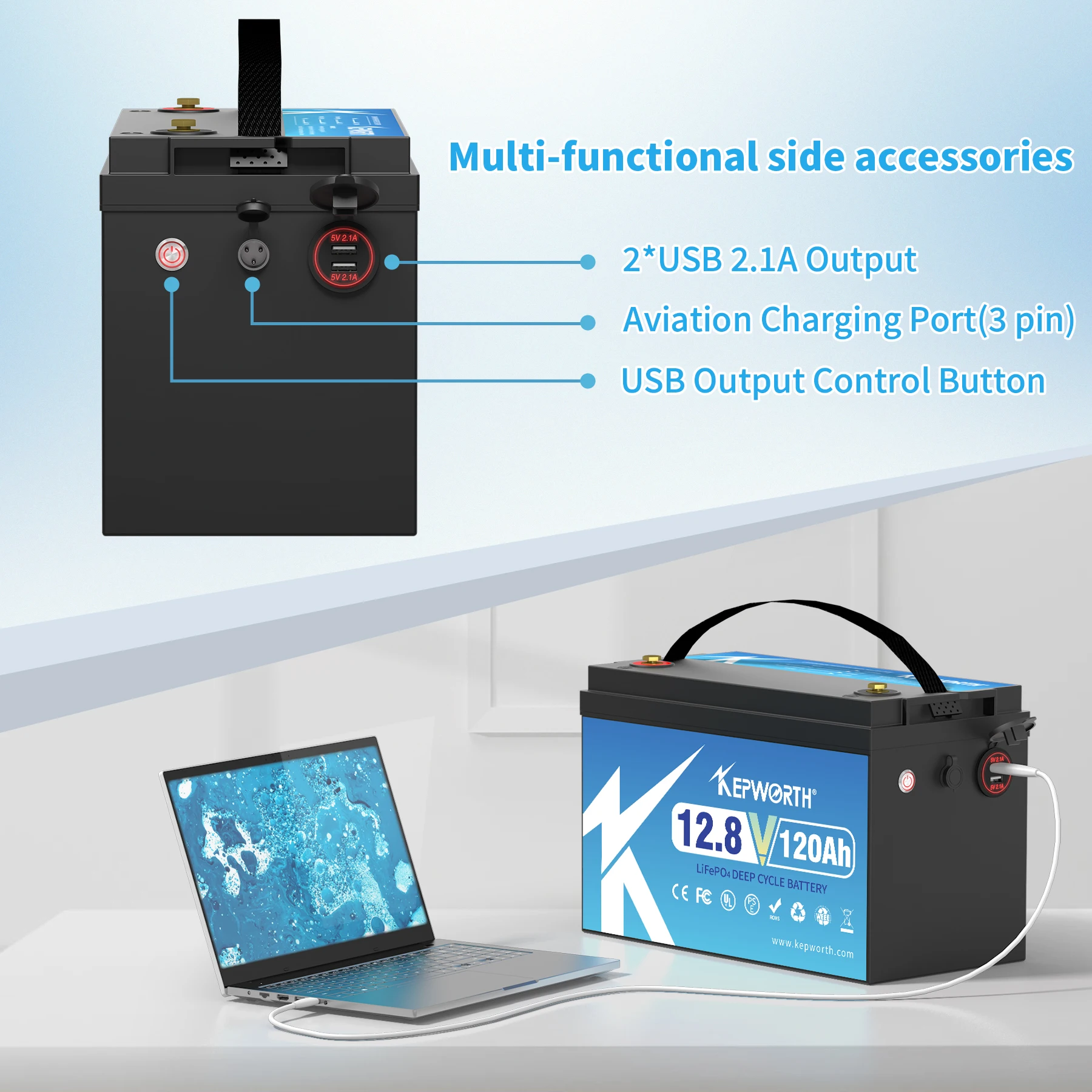 KEPWORTH-batería LiFePO4 de 12V, 100Ah, 120AH, BMS mejorado incorporado, hasta 6000 ciclos profundos, perfecta para RV, energía marina y doméstica,