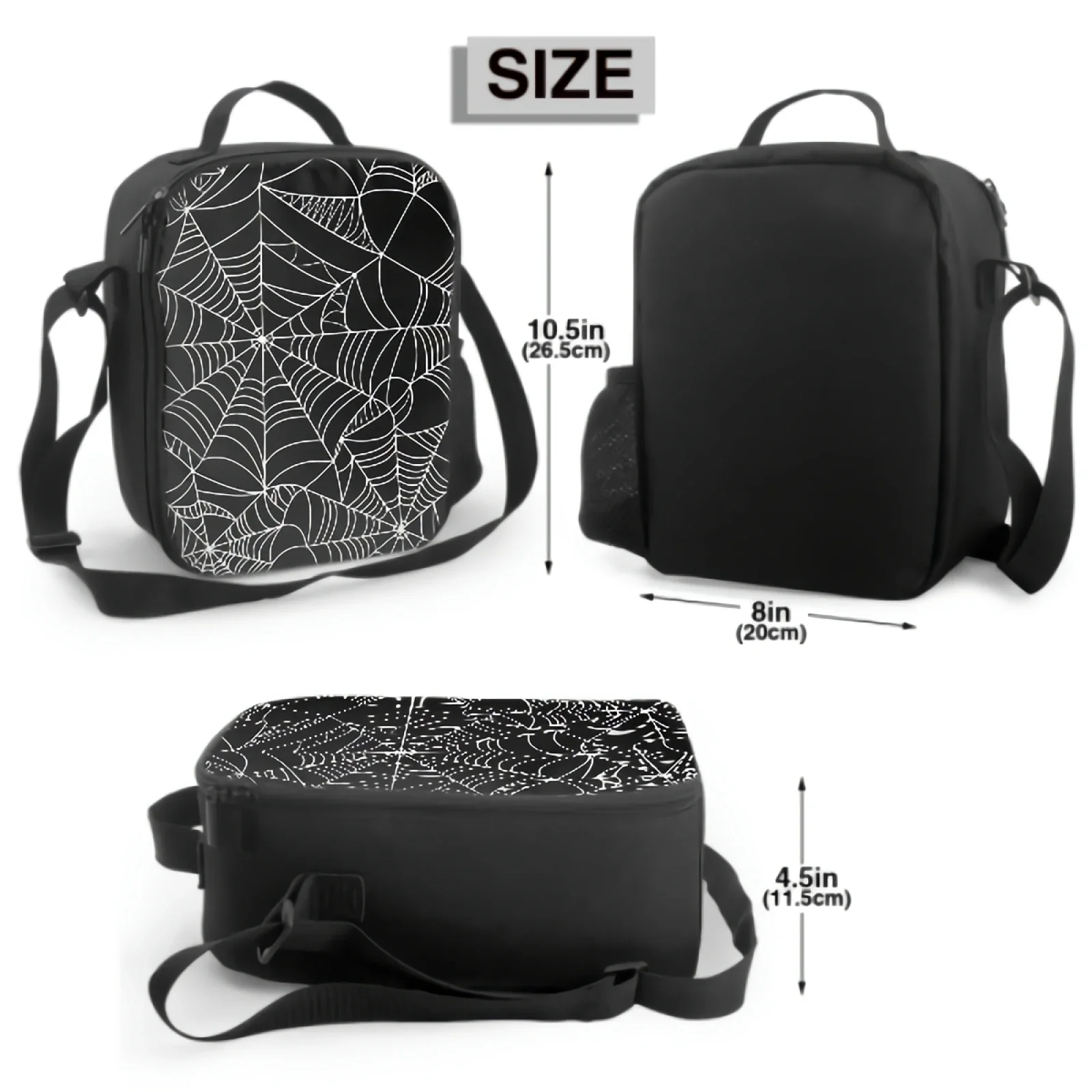 Halloween Spiderweb Lunch Box Women Lunch Bag with Water Bottle Holder Kids Cooler Bag Insulated Lunchbox for Boys and Girls