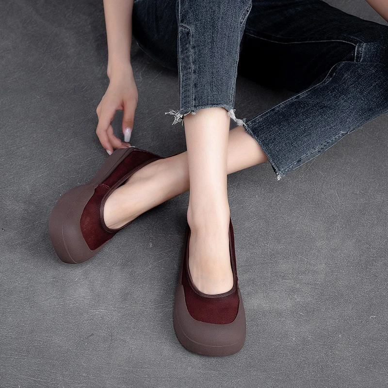 DRKANOL New Design Literary Style Women Slip-On Loafers Shallow Genuine Leather Flat Platform Shoes Handmade Retro Casual Shoes