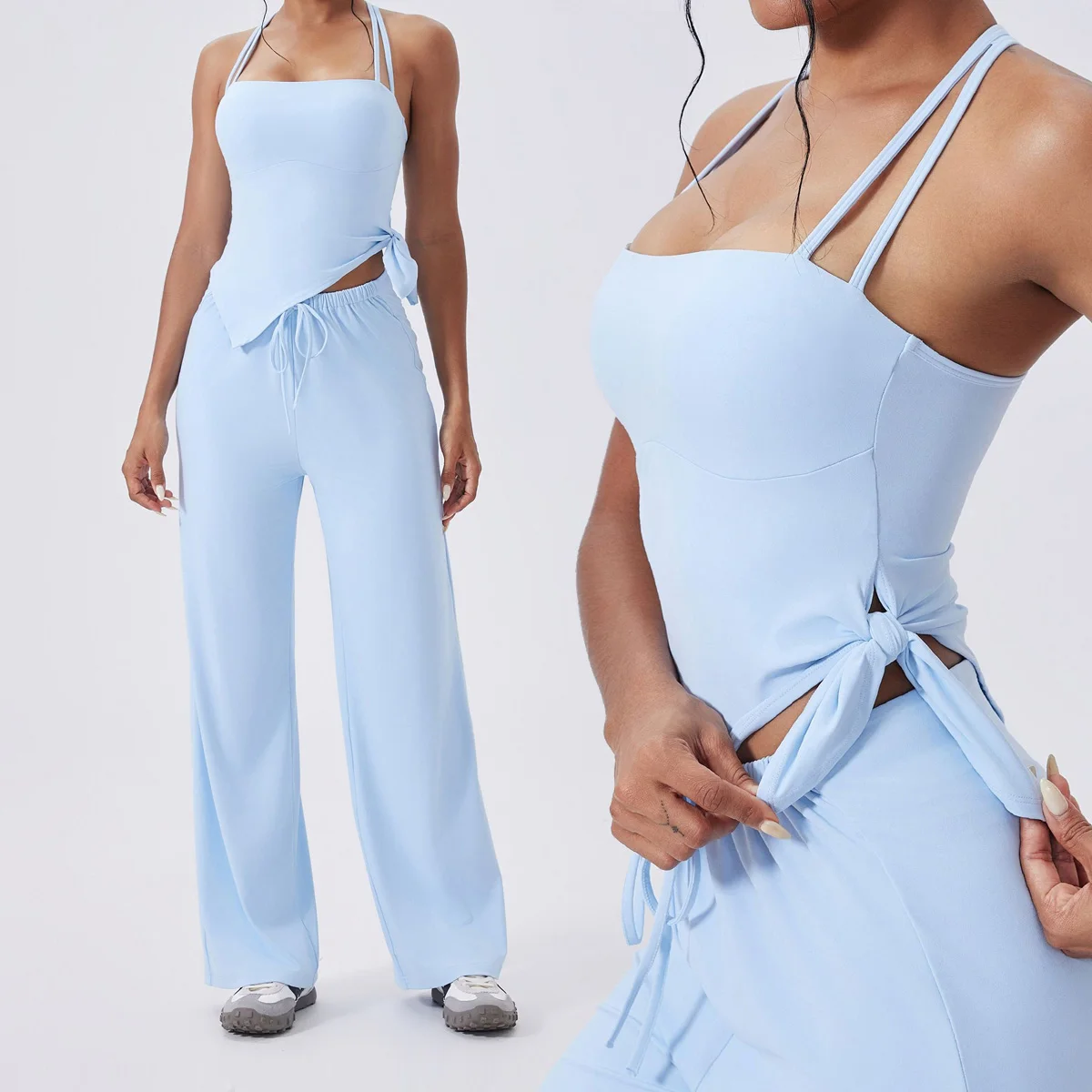 

Yoga Set Women Gym Sports Suits Fitness Bra Crop Top Workout Clothe Female Athletic Wear Loose straight pants Outifit Sportswear