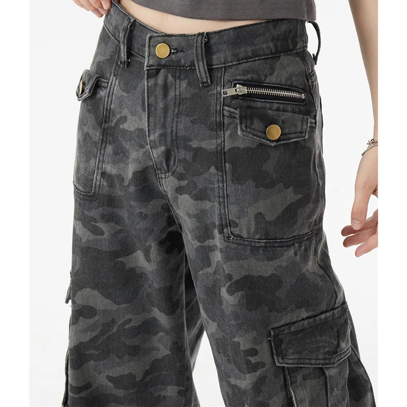 

Girls Chic Straight Leg Jeans Pants Female Retro Designer High Waisted Cargo Pants Lady Comfortable Baggy Denim Trousers