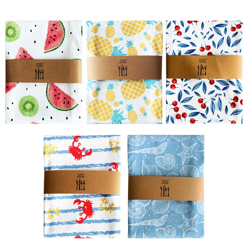 2Pcs/set 45x65cm Printed Pure Cotton Table Napkins Kitchen Waffle Tea Towels Absorbent Dish Cleaning Cloth