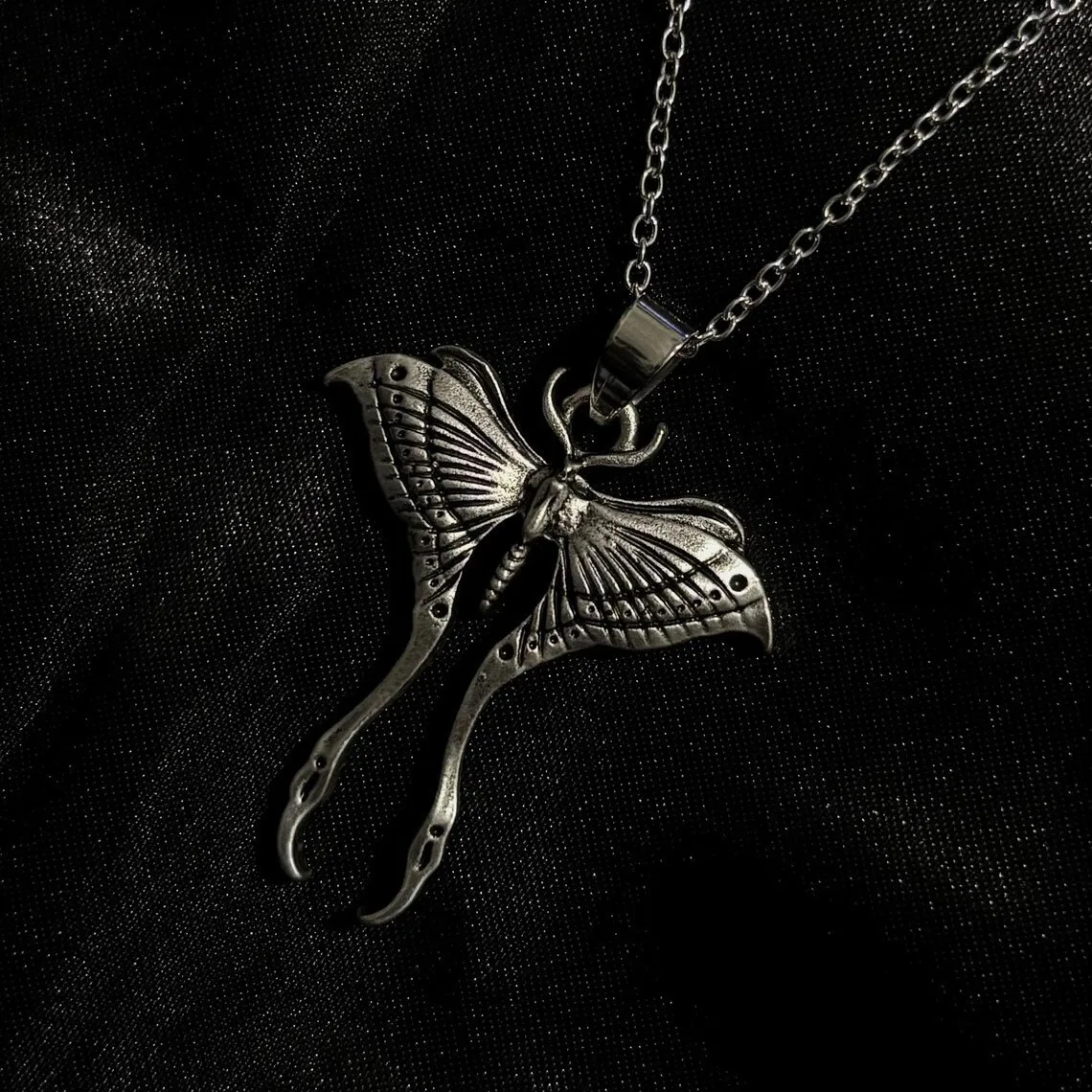 Silver Plated Lunar Moth Necklace | Gothic Alternative Jewelry