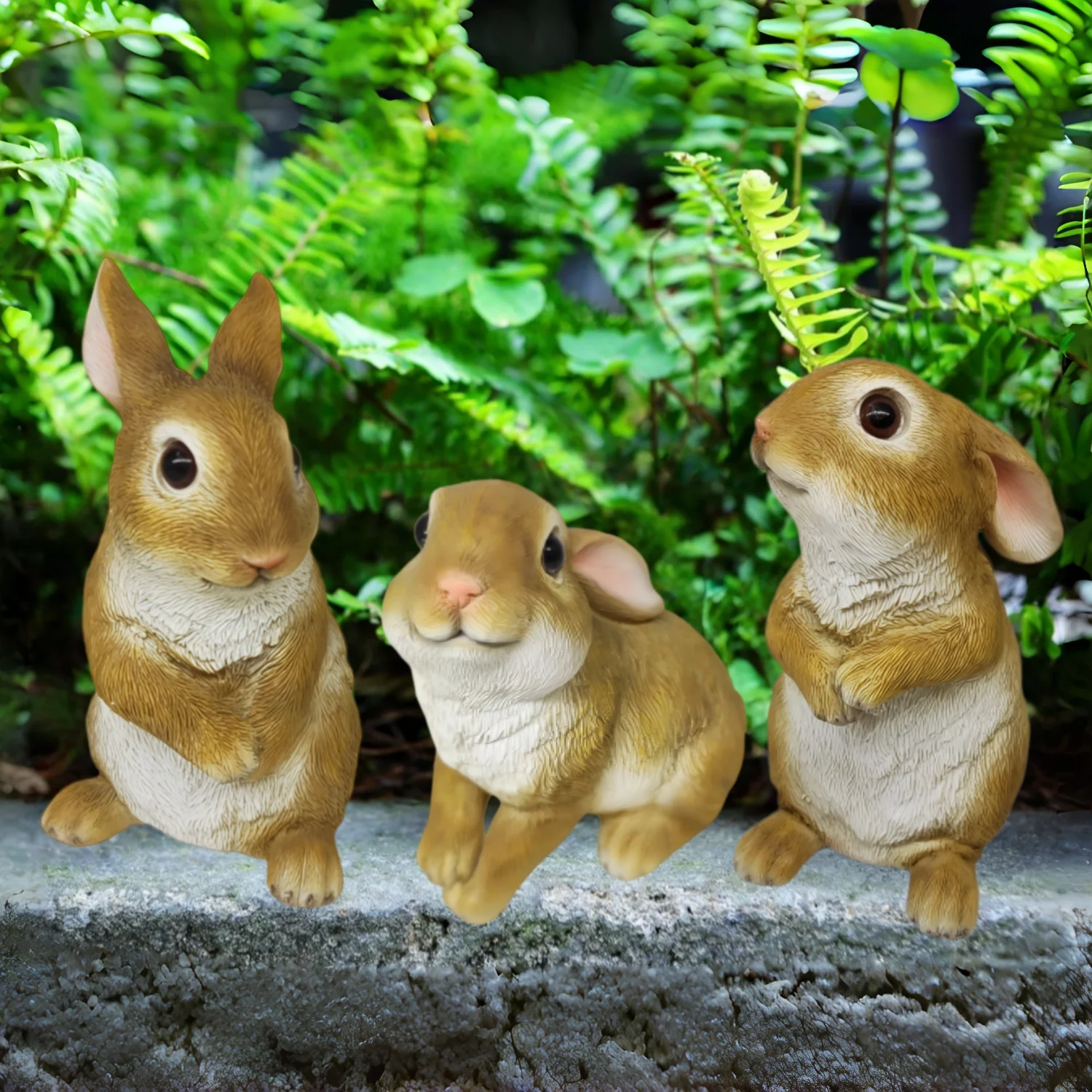 3 Pcs Bunny Decor Figurines Garden Decorations, Easter Bunny Figurine for Outdoor Spring Decorations, Cute Bunny Yard Statues Outdoor, Easter Rabbit Statues, for Home Table Decor
