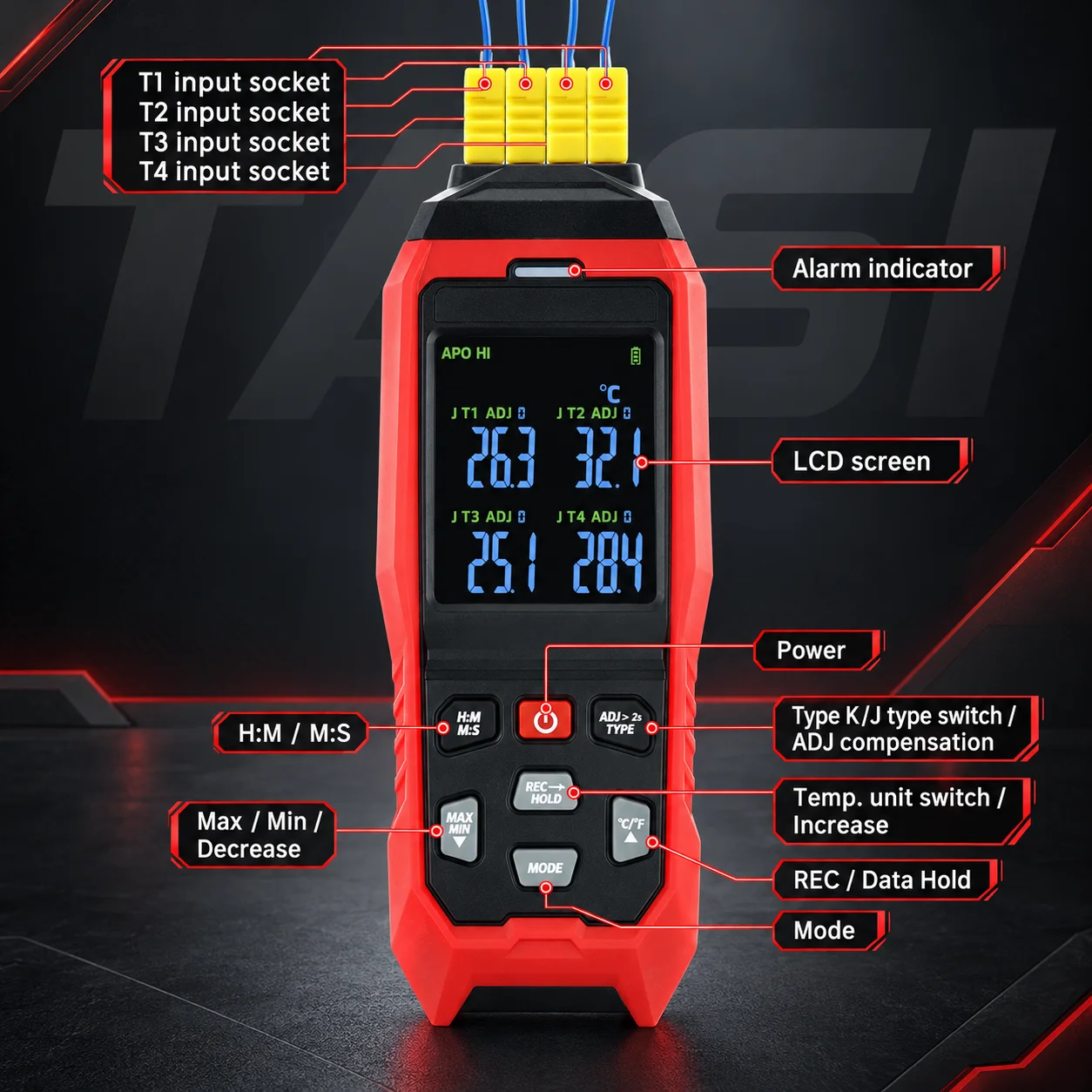 4 Channel Digital Thermocouple Thermometer KJT Type Temperature Meter 5000 Data Logger USB Export Industrial Temperature Tester