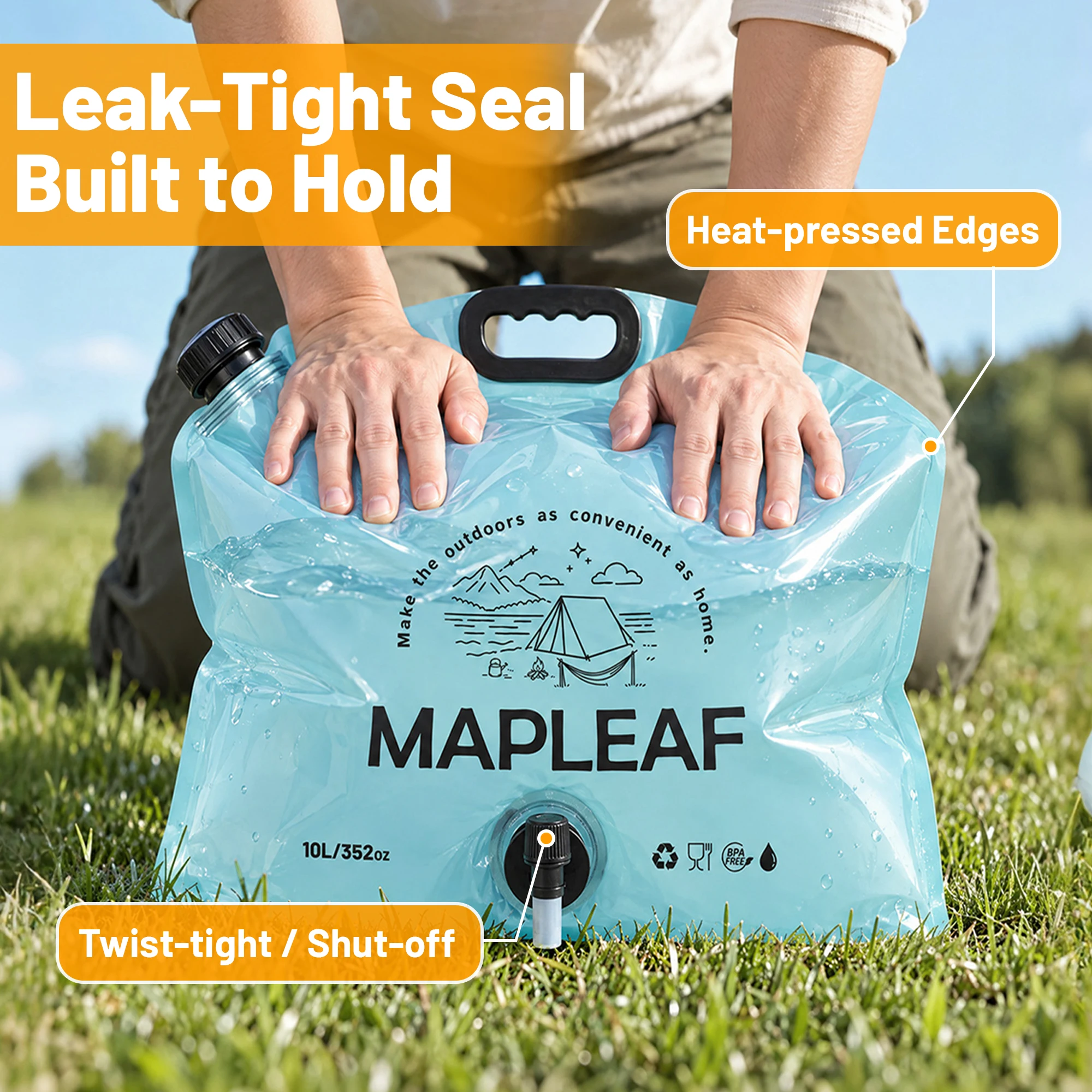 MAPLEAF Collapsible Water Container with Spigot 10L 8L BPA Free Food Grade Foldable Water Jug Camping Emergency RV Travel