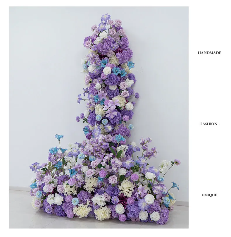5D Lila Hortensien-Rosen-Blumen Luxus-Hochzeitshintergrund Event-Bühnendekoration Blumenreihe Arrangement Bodenblumen – Detail 5