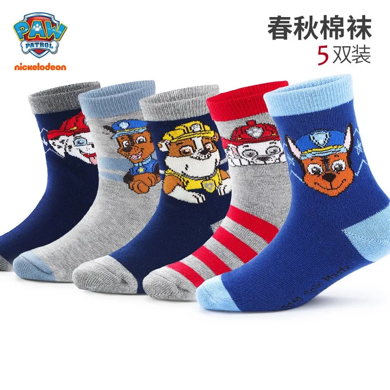 5 paia/lotto Genuine Paw Patrol Chase Skye Ryder neonati maschi calzini morbidi colorati per bambini calzini caldi traspiranti per bambini