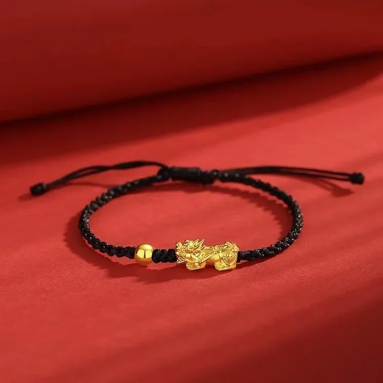 9999 real gold 24K yellow gold Cai Pi Xiu Bracelet Benmingnian Red Rope Bracelet