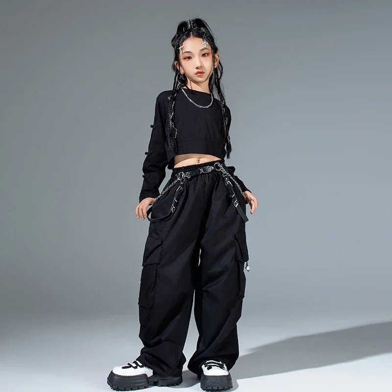 

Jazz Dance Clothing Black Hip Hop Kpop Stage Outfit Children Street Dance Costume Girls Fashion Clothes Tops Shuffle Pants