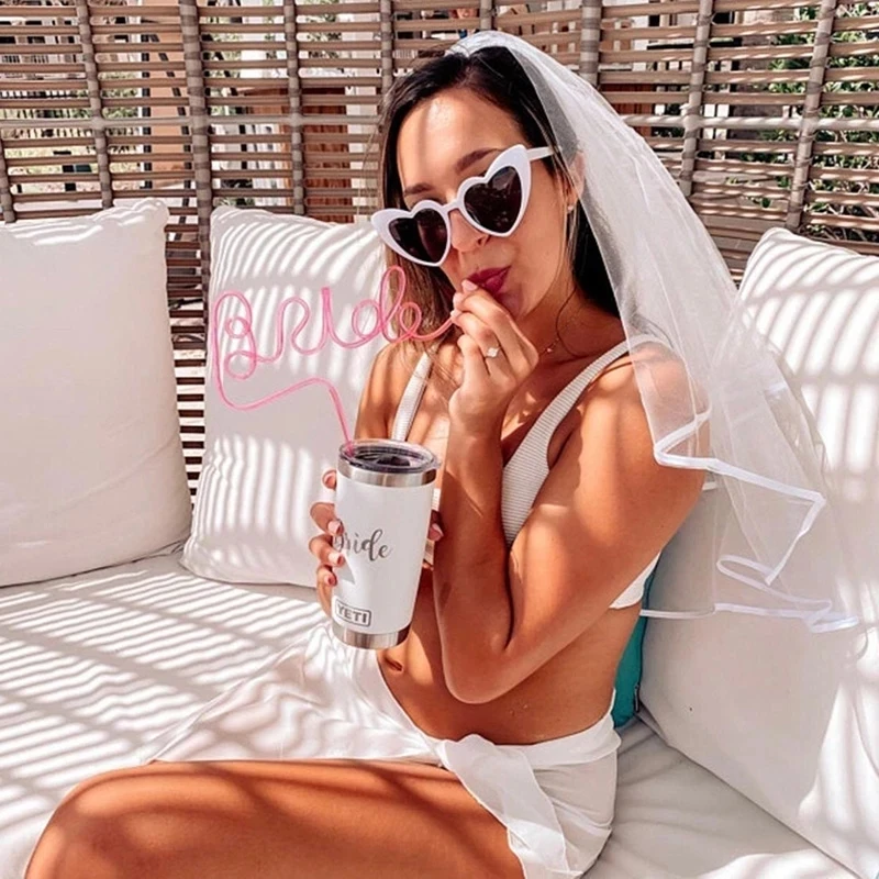 

3Pcs Wedding Bride Veil Straw Glasses Set Bride To Be Decorations Bachelorette Hen Party Supplies Team Bride Bridal Shower Gift