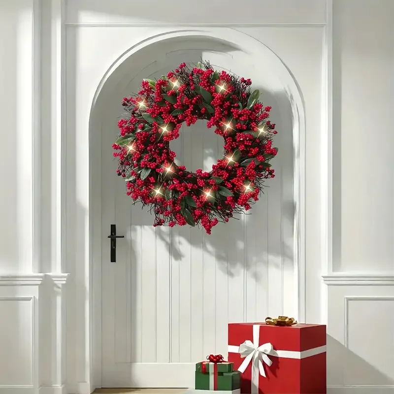 

New 35/40/45/55cm 1pc Classic Christmas Wreath with Artificial Berries Needed, Christmas Decoration Home, Wreath for Entrance