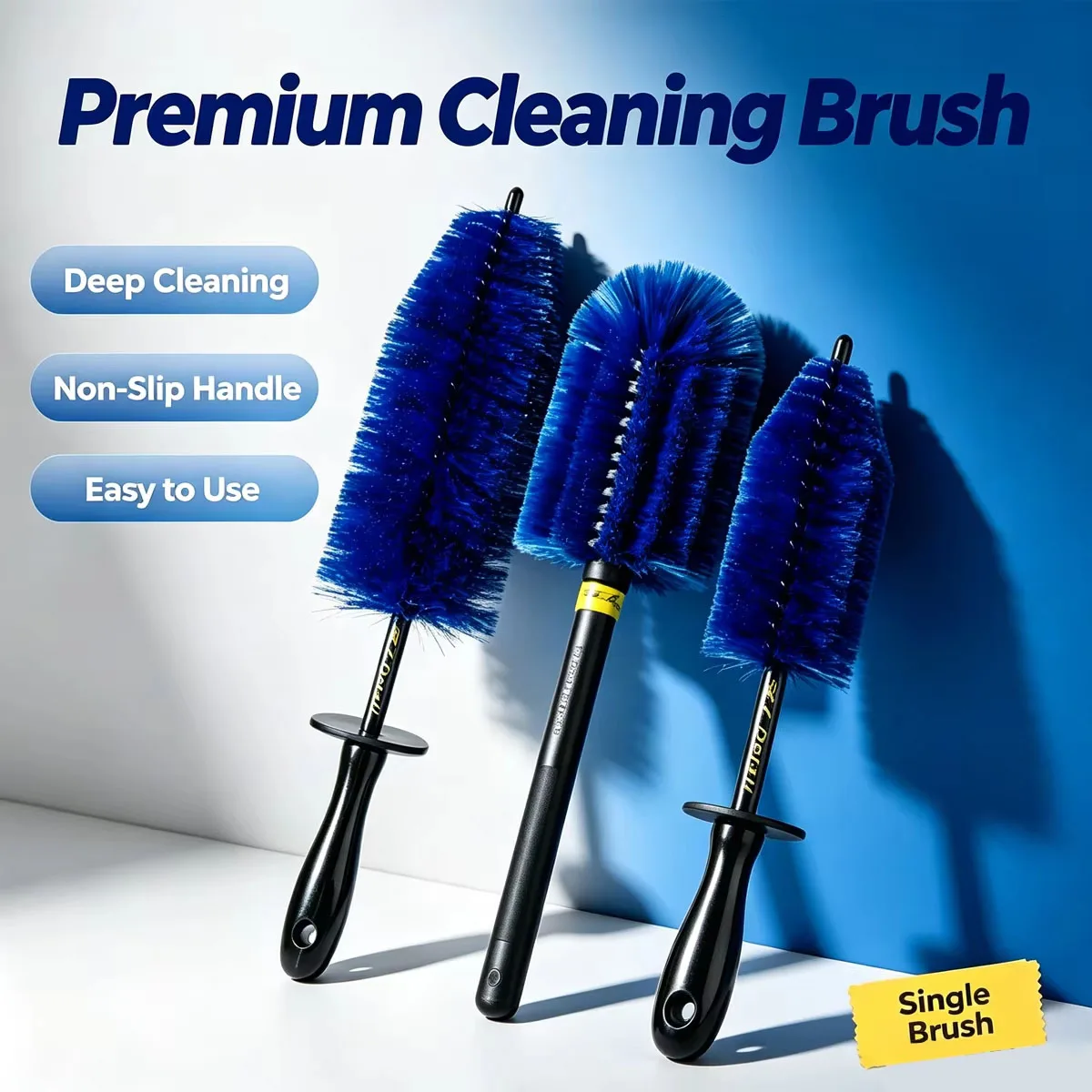 Car Tire Cleaning Brush Long Handle, Soft Nylon Bristle Rim Hub Detailing Wash Tool for Wheel Care