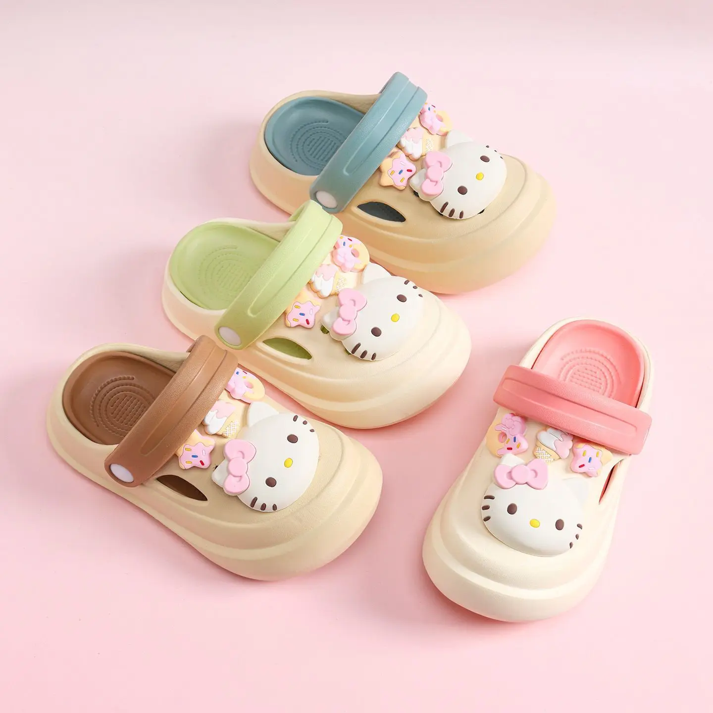 

Kid Cute Hello Kitty Platform Clogs Adjustable Back Strap Non-Slip Eva Slip-On Sandals for Girl Summer Indoor Outdoor Daily Wear