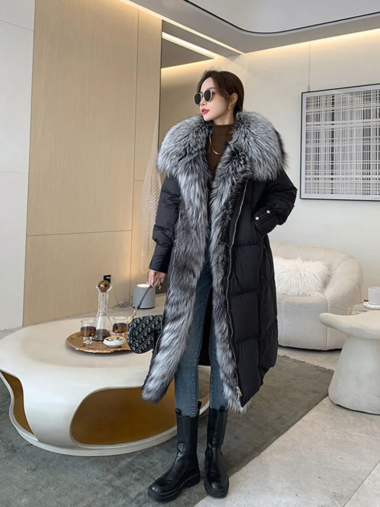 Winter Real Fox Fur Coat Women Puffer Jacket Long Down Jacket With Fur Collar Real Fur Coats For Women Winterwear Parka Women