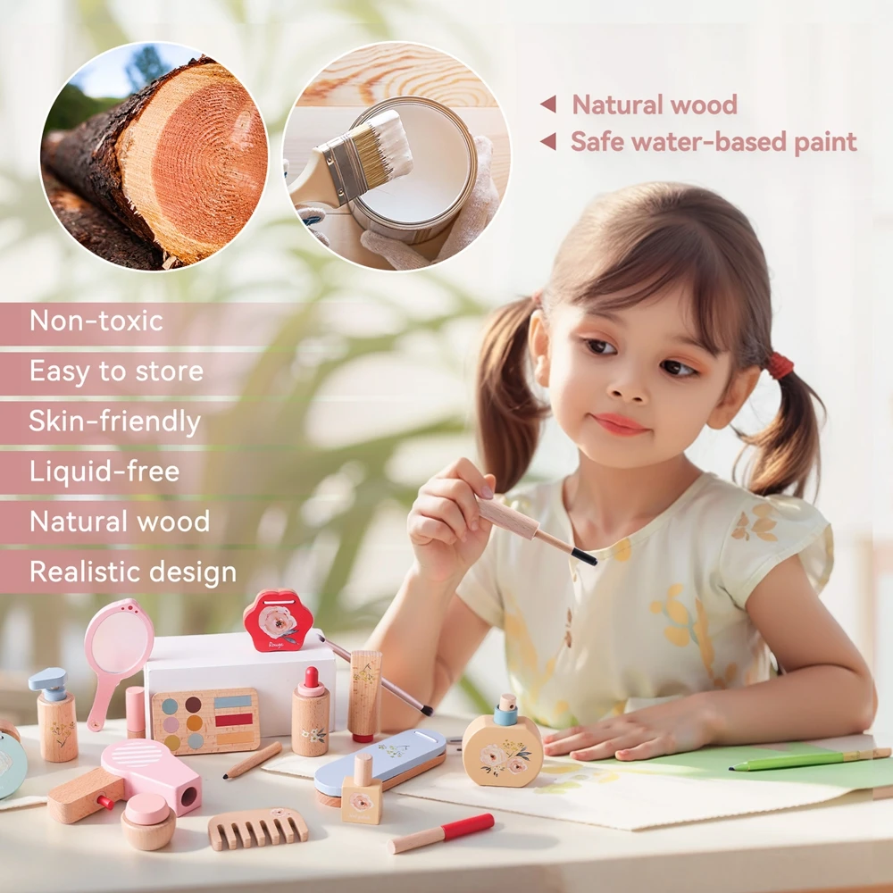 Ensemble de maquillage en bois pour filles, jouets de beauté et de mode, jouets de simulation pour enfants de 8 à 12 ans