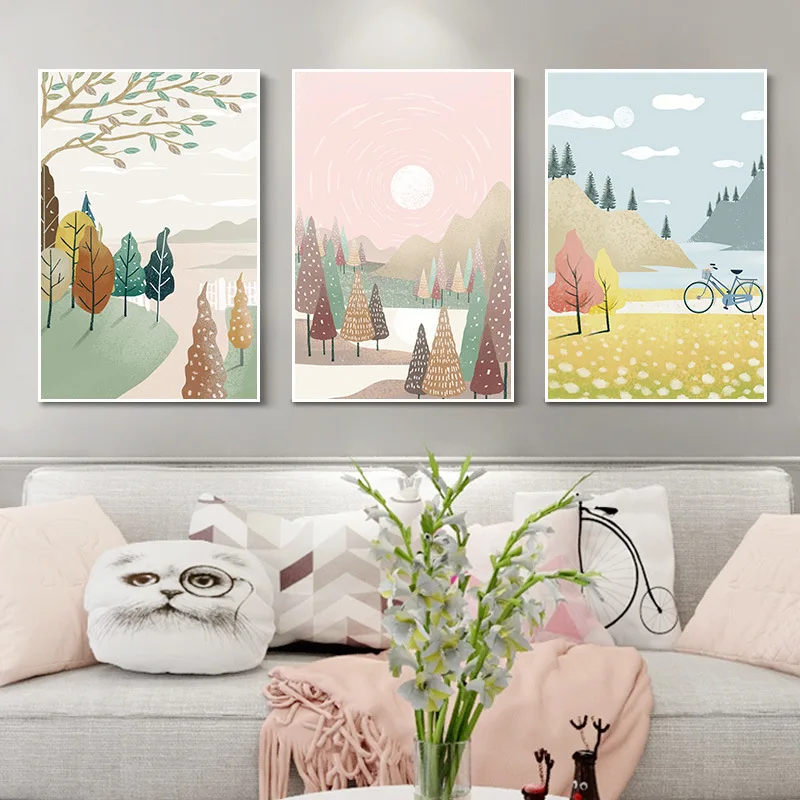 Modern simple and fresh living room decorative painting sofa bedroom triptych canvas painting