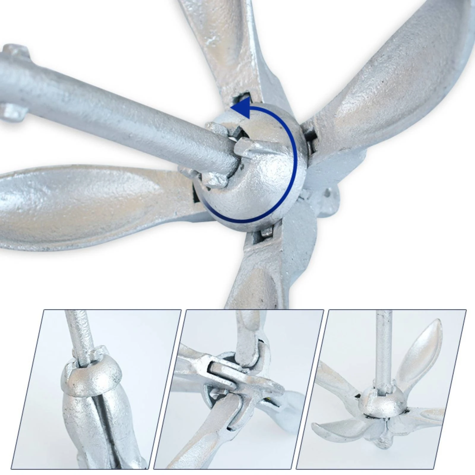 1.5 Kg Boat Anchor Rope Set Space-Saving Design Foldable Steel Anchor Marine Equipment Compact Storage for Boating, Lake view 6