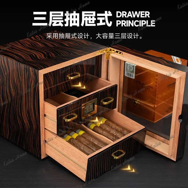 LSModern designed cigar box Nordic luxury see-through window cedar wood cigar humidor home furniture cajonera pequeña FYCC
