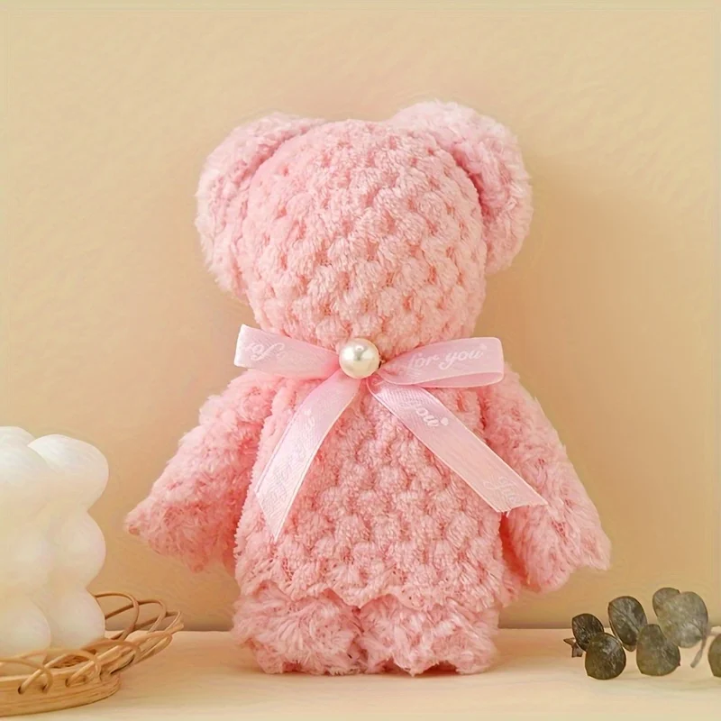 1 Cute Bear-Shaped Super Soft Absorbent Towel - with Decorative Ribbon, Perfect Gift for Christmas, Birthdays, Weddings, and Teacher's Day, Plush Bathroom Towel, Wedding Favors, Cute Bear Design, Exclusive for Banquet Guests, Perfect Gift for Lovers on Valentine's Day