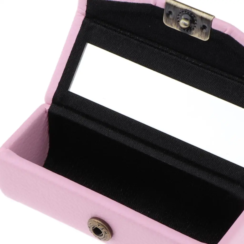 علبة أحمر الشفاه الجلدية حامل صندوق تخزين مرآة محفظة الجيب