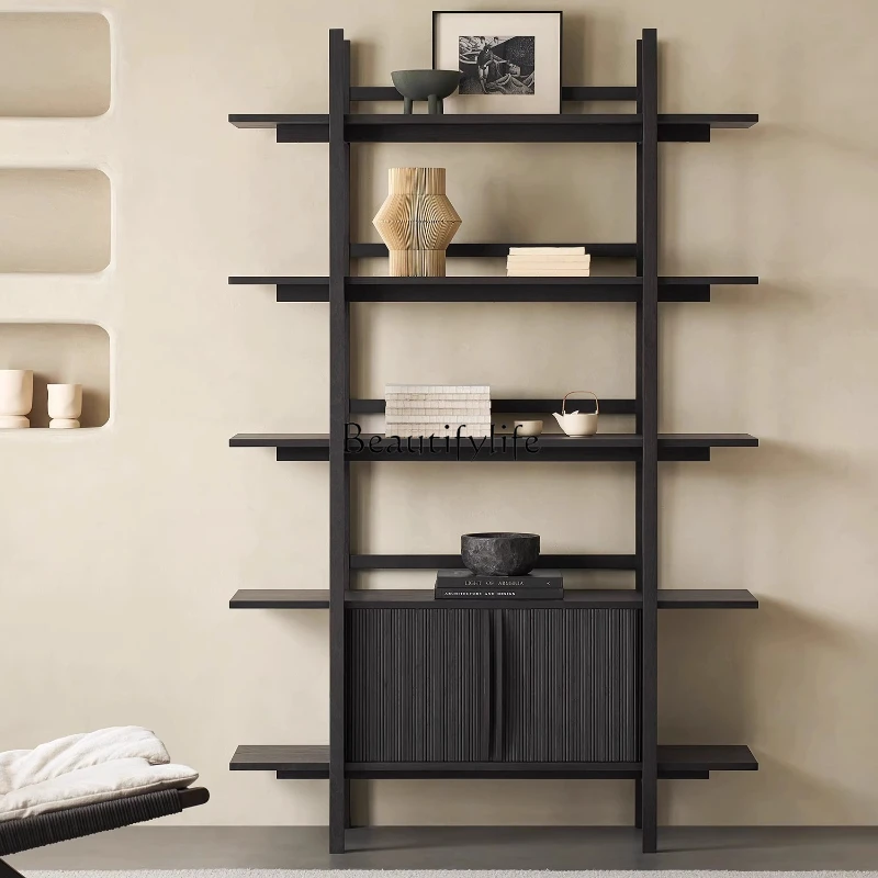 

Retro solid wood bookshelf household shelf floor reading rack