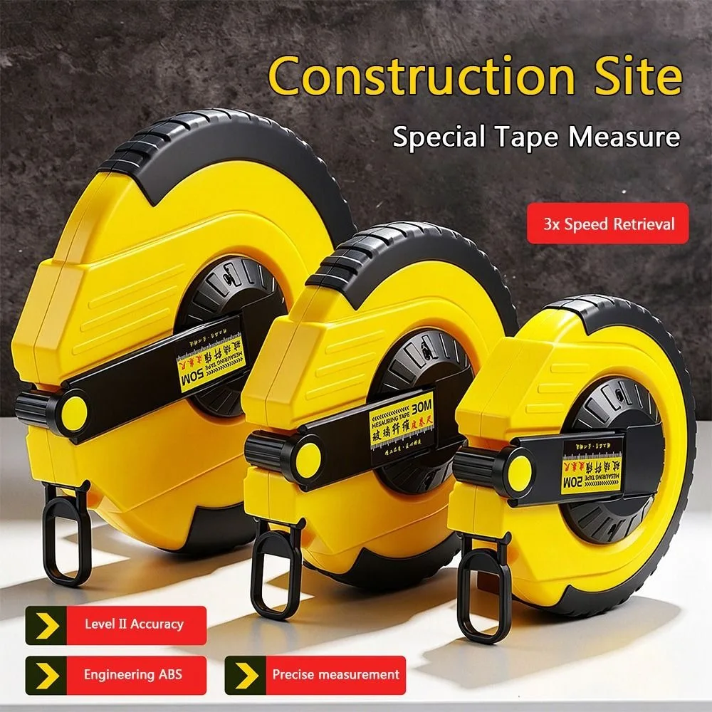20m 30m 50m Tape Measure Anti-reverse High Precision Fiberglass Tape Labor Saving Quick Rewind Measuring Tape