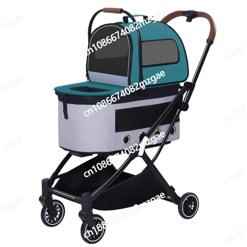 Automatic Folding Double-layer Pet Cart Separate Push + Lightweight Medium and Small Dog Cat Dog Cart Wholesale