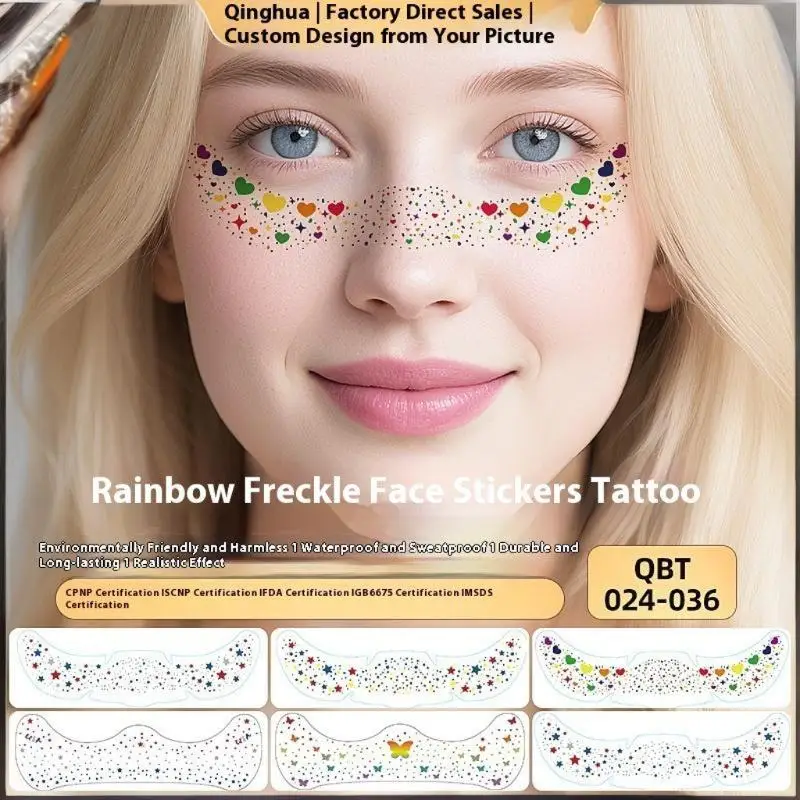 6 أوراق متعددة الألوان النمش ملصقات الوشم المؤقت الساخن ختم النمش ماكياج بقع ماكياج الوجه