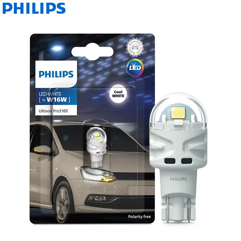 Philips LED T16 W16W Ultinon Pro3100 6000K Cool White Color Car Rear Reverse Light LED Fog Signal Lamp Original 11067CU31B1, 1x