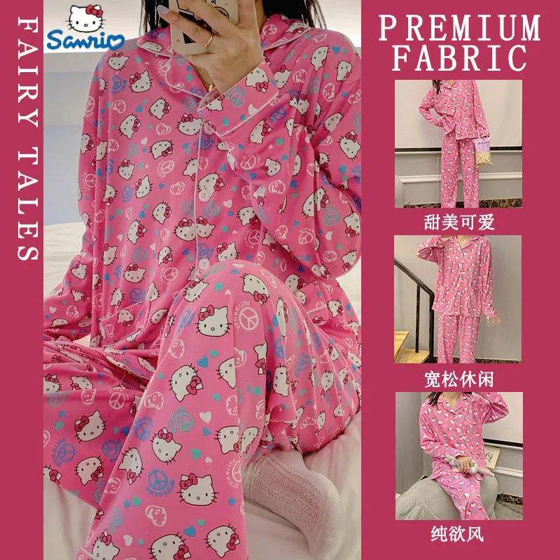 

Sanrio Women'S Pajama Set Y2k Printed Red Hello Kitty Kuromi Casual Long Sleeve Pants Loose Fashion Home Pjama Clothing