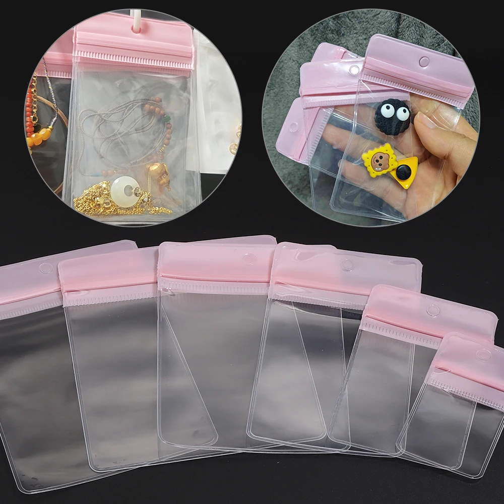 10pcs/lot EVA Plastic Transparent Self Sealing Storage Bag Lovely Pink Pakaging Bags For Jewelry Necklace Bracelet Pouch