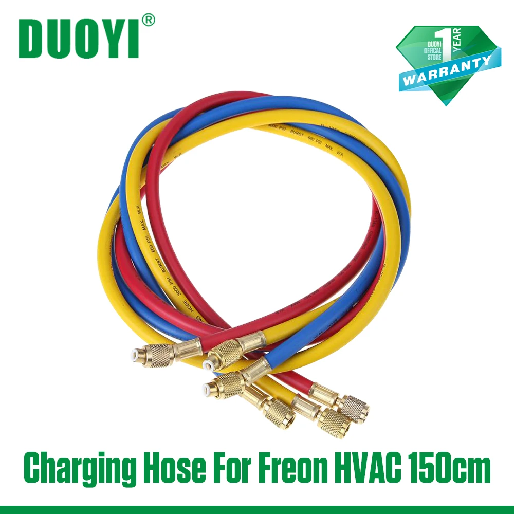 DUOYI 3pcs Filling Hoses for Freon 150cm HVAC Refrigerant Charging Hose R12 R22 R502 ​DY517 DY517A Air Conditioning Refrigerant