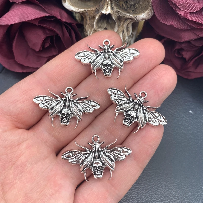 6 Stück 34*22mm Gotischer Totenkopf-Motten-Anhänger, Wicca-Insekten-Anhänger, Statement-Totenkopf-Motten-Anhänger für Schmuckherstellung, DIY-Schmuckzubehör – Detail 4