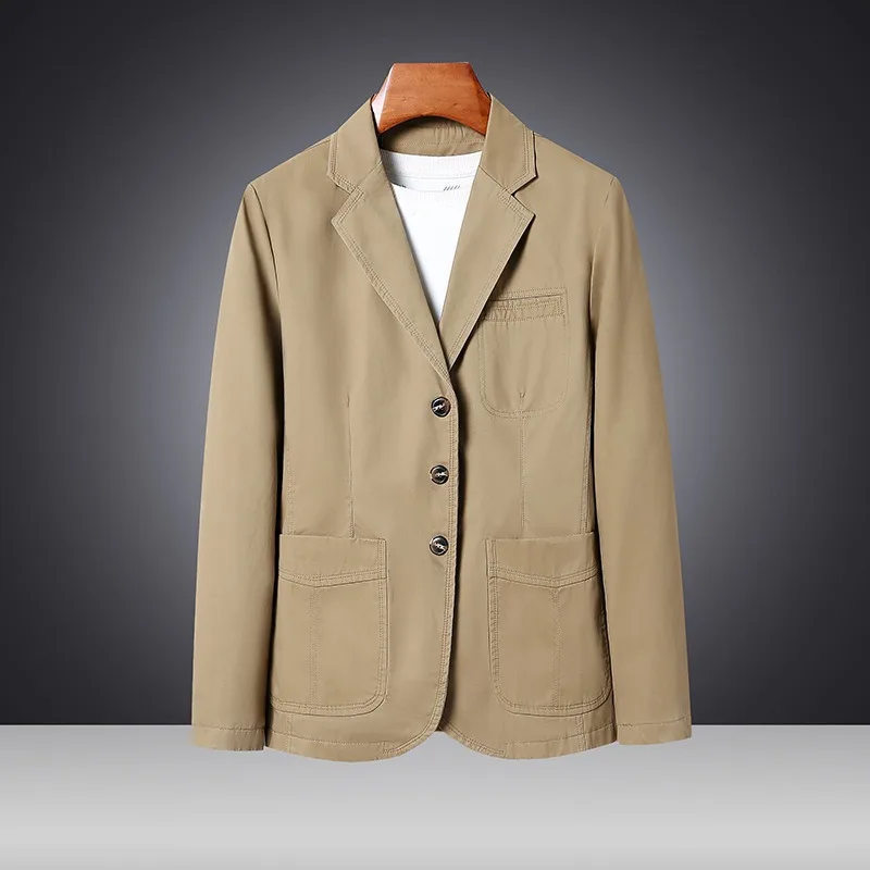 KIDWHXR Suit Coat Men Spring Autumn Vintage Single-breasted Pocket Male Blazer Loose Long Sleeve Versatile Casual Man Outerwear