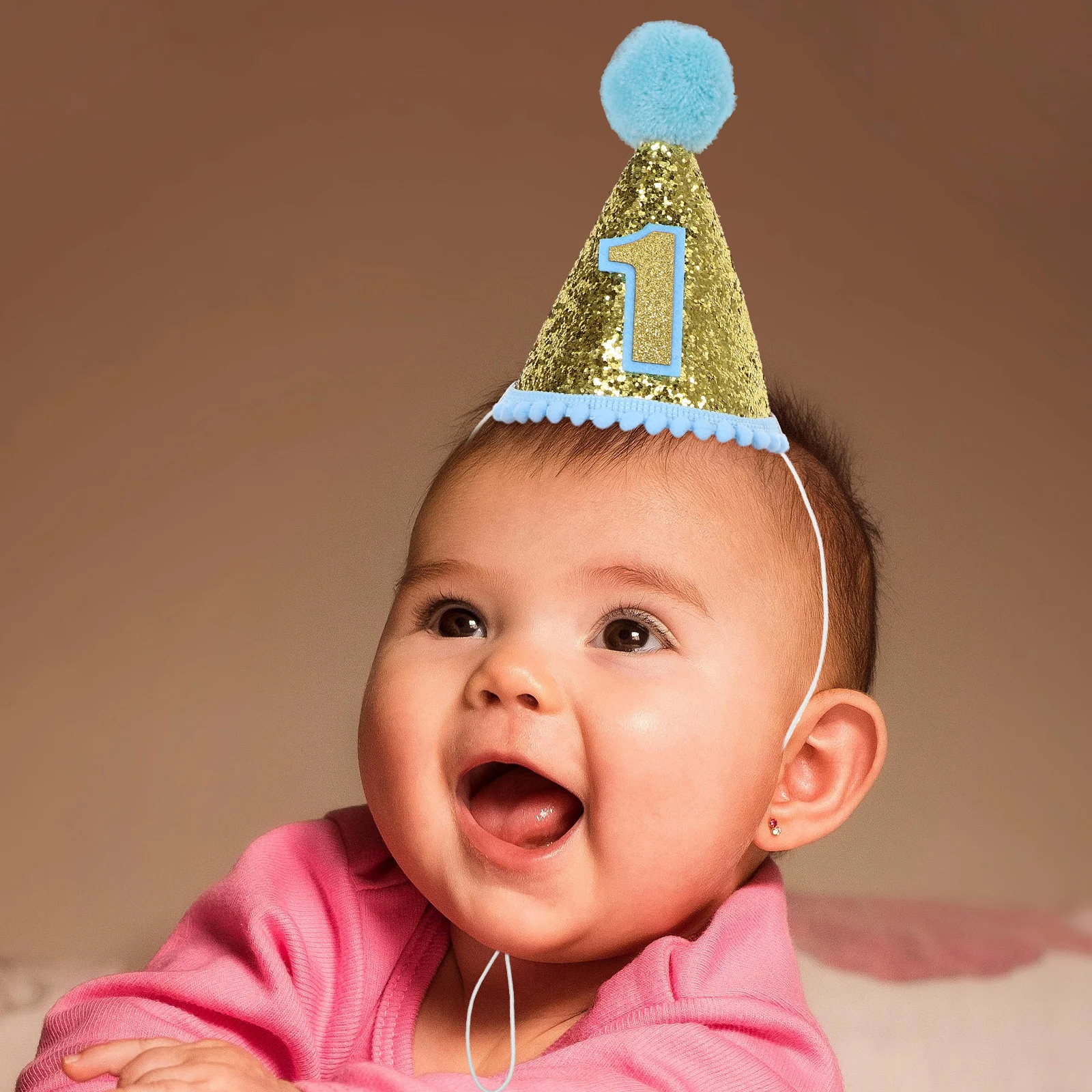 Sombrero de cono de 1er cumpleaños con purpurina y diadema ajustable para suministros de fiesta de niña (azul) sombrero de fiesta