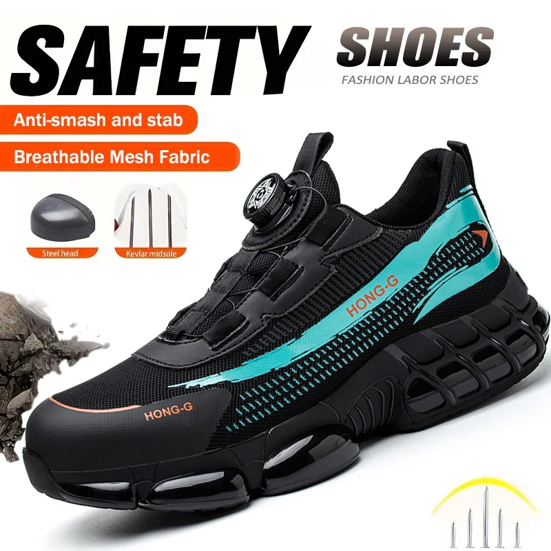 

Fashion Rotating Button Safety Shoes Men Anti-smash Anti-puncture Mining boots Fashion Men Sneakers Safety Work Shoes Men ﻿